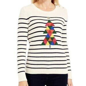 Talbots Rainbow Striped Christmas Tree Sweater Size S